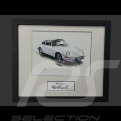 Porsche Frame 911 Coupe 1967 White Black Wooden Frame with Sketch 25 x 30 cm - Uli Ehret