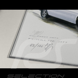 Porsche Frame 911 Coupe 1967 White Black Wooden Frame with Sketch 25 x 30 cm - Uli Ehret