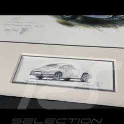 Cadre Porsche 911 Coupe 1967 Blanc Cadre en Bois Noir avec esquisse 25 x 30 cm - Uli Ehret