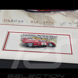Ferrari Frame 512 S n° 7 24h Le Mans 1970 Black Wooden Frame with Sketch 25 x 30 cm - Uli Ehret