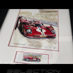 Ferrari Frame 512 S n° 7 24h Le Mans 1970 Black Wooden Frame with Sketch 25 x 30 cm - Uli Ehret