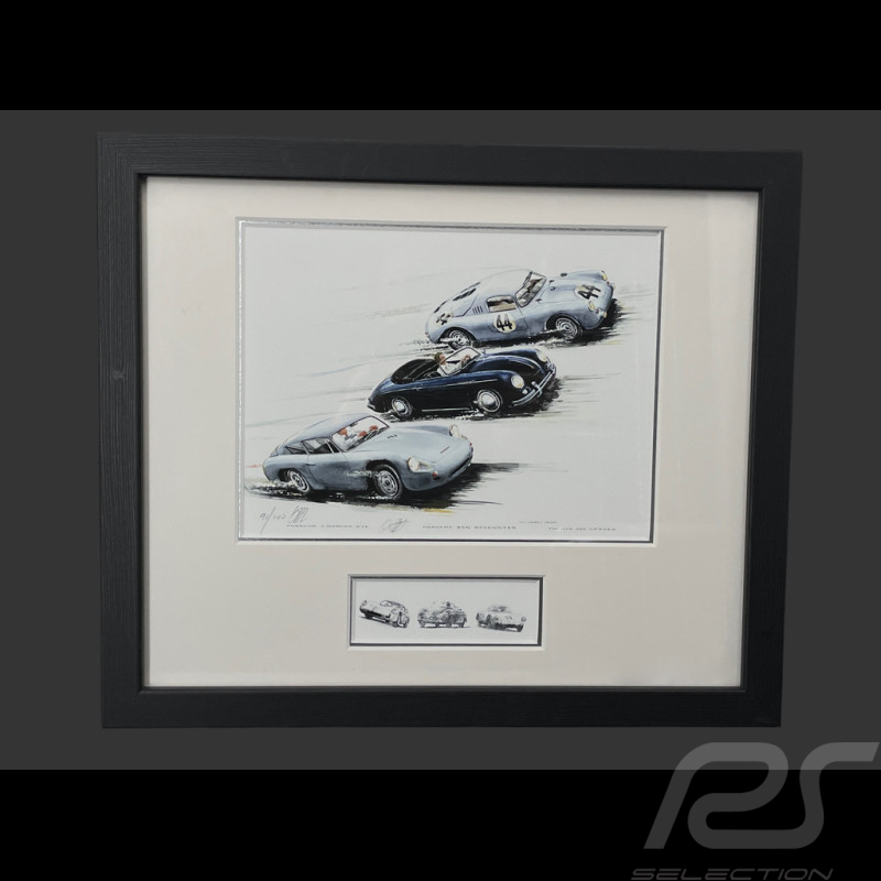 Porsche Frame 356 Abarth Carrera GTL / 356 Speedster / 550 A Coupe Black Wooden Frame with Sketch 25 x 30 cm - Uli Ehret