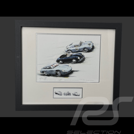 Cadre Porsche 356 Abarth Carrera GTL / 356 Speedster / 550 A Coupe Cadre en Bois Noir avec esquisse 25 x 30 cm - Uli Ehret