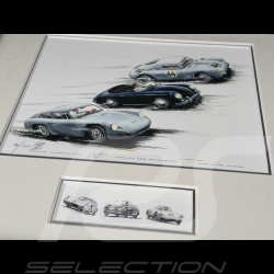 Porsche Rahmen 356 Abarth Carrera GTL / 356 Speedster / 550 A Coupe Schwarzer Holzrahmen mit Skizze 25 x 30 cm - Uli Ehret