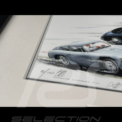 Porsche Rahmen 356 Abarth Carrera GTL / 356 Speedster / 550 A Coupe Schwarzer Holzrahmen mit Skizze 25 x 30 cm - Uli Ehret