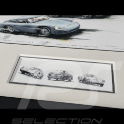 Cadre Porsche 356 Abarth Carrera GTL / 356 Speedster / 550 A Coupe Cadre en Bois Noir avec esquisse 25 x 30 cm - Uli Ehret