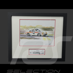 Porsche Rahmen 911 S n° 42 24h Le Mans 1971 Schwarzer Holzrahmen mit Skizze 25 x 30 cm - Uli Ehret