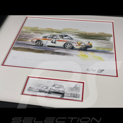 Porsche Frame 911 S n° 42 24h Le Mans 1971 Black Wooden Frame with Sketch 25 x 30 cm - Uli Ehret