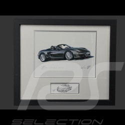 Porsche Rahmen Boxster Typ 718 2016 Schwarzer Holzrahmen mit Skizze 25 x 30 cm - Uli Ehret