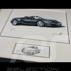 Porsche Frame Boxster Type 718 2016 Black Wooden Frame with Sketch 25 x 30 cm - Uli Ehret