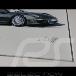 Cadre Porsche Boxster Type 718 2016 Cadre en Bois Noir avec esquisse 25 x 30 cm - Uli Ehret