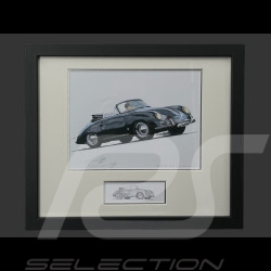 Cadre Porsche 356 A Cabriolet 1958 Cadre en Bois Noir avec esquisse 25 x 30 cm - Uli Ehret