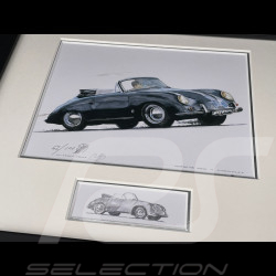 Porsche Frame 356 A Convertible 1958 Black Wooden Frame with Sketch 25 x 30 cm - Uli Ehret