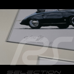Porsche Rahmen 356 A Cabriolet 1958 Schwarzer Holzrahmen mit Skizze 25 x 30 cm - Uli Ehret