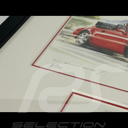 Porsche Rahmen 911 Typ 964 Cabriolet 1988 Schwarzer Holzrahmen mit Skizze 25 x 30 cm - Uli Ehret