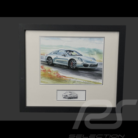 Cadre Porsche 911 Coupe Type 997 2007 Cadre en Bois Noir avec esquisse 25 x 30 cm - Uli Ehret