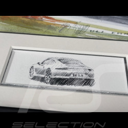 Porsche Rahmen 911 Coupe Typ 997 2007 Schwarzer Holzrahmen mit Skizze 25 x 30 cm - Uli Ehret