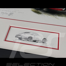 Porsche Rahmen 911 Coupe 1967 Rot Schwarzer Holzrahmen mit Skizze 25 x 30 cm - Uli Ehret