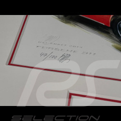 Porsche Frame 911 Coupe 1967 Red Black Wooden Frame with Sketch 25 x 30 cm - Uli Ehret