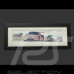 Porsche Rahmen 911 RSR Typ 991 n° 92 Pink Pig 24h Le Mans 2018 Schwarzer Holzrahmen 38 x 15 cm - Uli Ehret