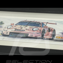 Porsche Rahmen 911 RSR Typ 991 n° 92 Pink Pig 24h Le Mans 2018 Schwarzer Holzrahmen 38 x 15 cm - Uli Ehret