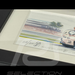 Porsche Rahmen 911 RSR Typ 991 n° 92 Pink Pig 24h Le Mans 2018 Schwarzer Holzrahmen 38 x 15 cm - Uli Ehret