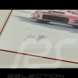 Porsche Rahmen 991 RSR GTE " Pink Ping / Rosa Sau " N° 92 1971 Schwarzer Holzrahmen mit Skizze 25 x 30 cm - Uli Ehret