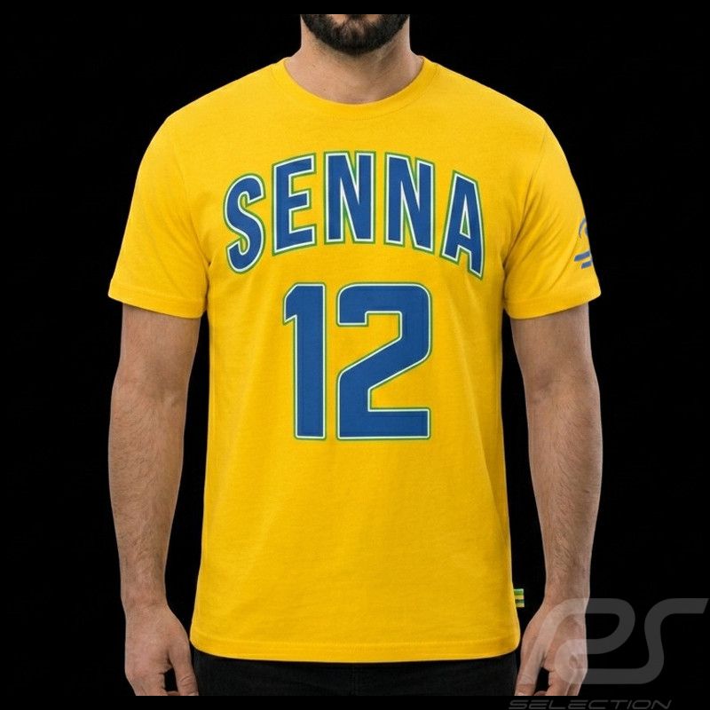 Ayrton Senna T-shirt F1 n° 12 Yellow ASLE01006-YLW - unisex
