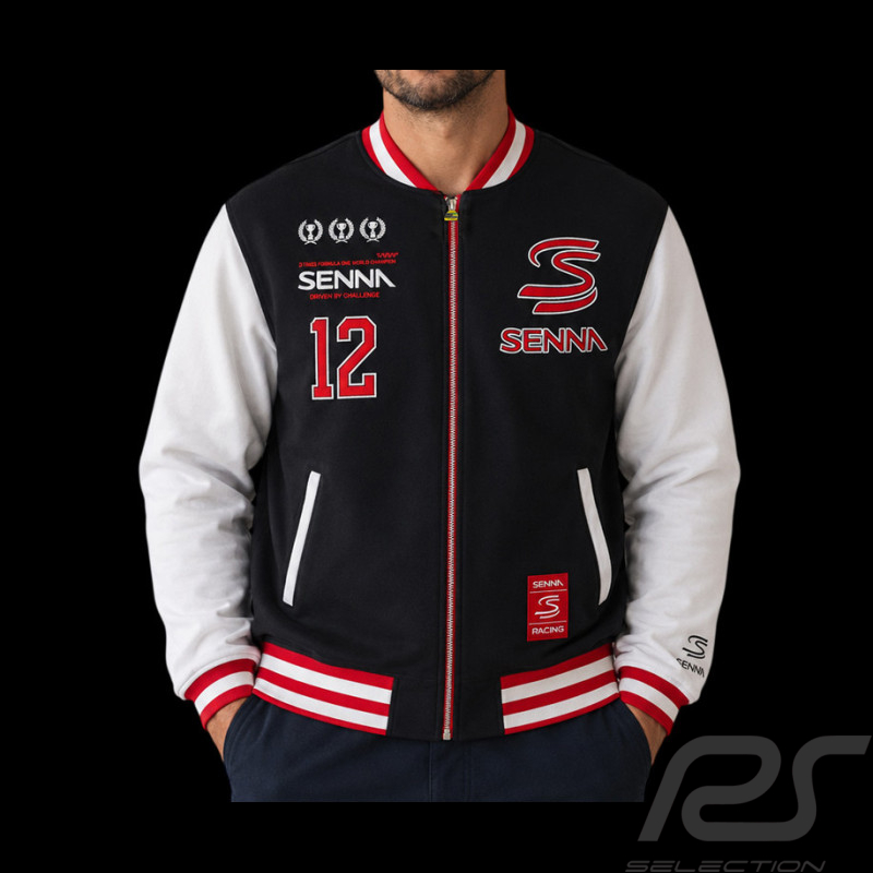Ayrton Senna Jacke F1 n° 12 Varsity Schwarz ASRC04002-BLK - unisex