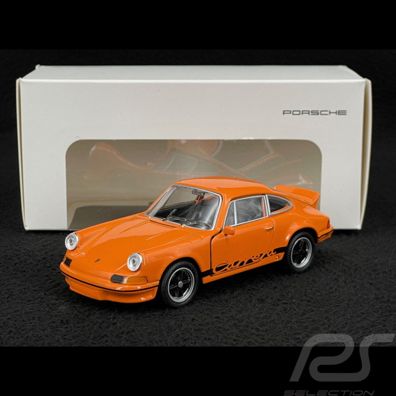 Porsche 911 Carrera RS 2.7 1973 Orange / Bandes Noires Jouet à friction 1/38 Welly MAP01025015
