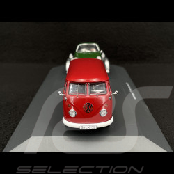 Volkswagen T1 Combi Porsche Renndienst with Trailer + Porsche 901 1963 Red / Dark Green Metallic 1/43 Schuco 450731300