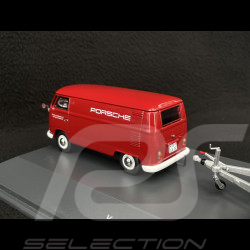 Volkswagen T1 Combi Porsche Renndienst mit Anhänger + Porsche 901 1963 Rot / Dunkelgrün Metallic 1/43 Schuco 450731300