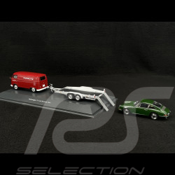Volkswagen T1 Combi Porsche Renndienst avec Remorque + Porsche 901 1963 Rouge / Vert Foncé Métallisé 1/43 Schuco 450731300