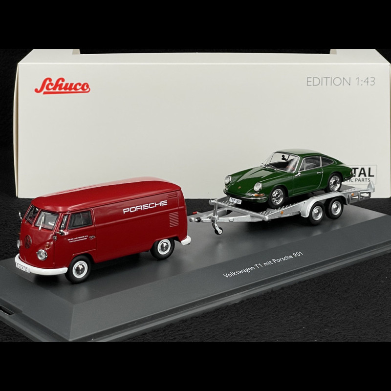 自動車 Schuco 1/43 VW T1 Renntransporter Volkswagen T1 Combi Porsche Renndienst with Trailer + Porsche 901