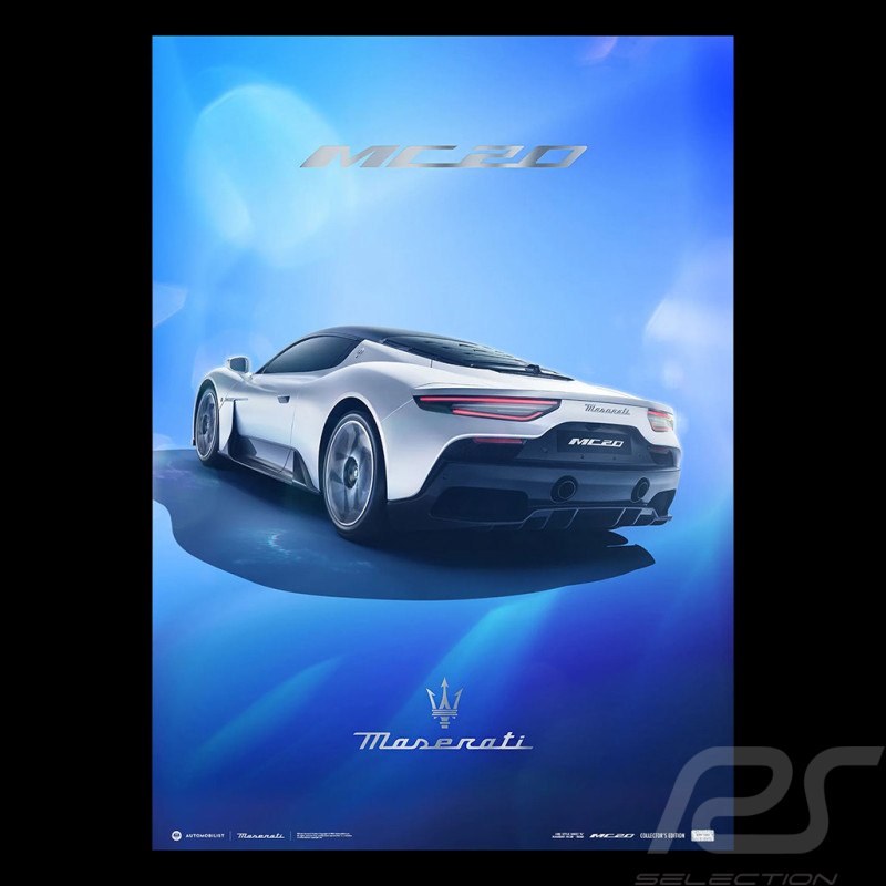 Maserati Poster MC20 Heckansicht Blau / Weiß 920029612