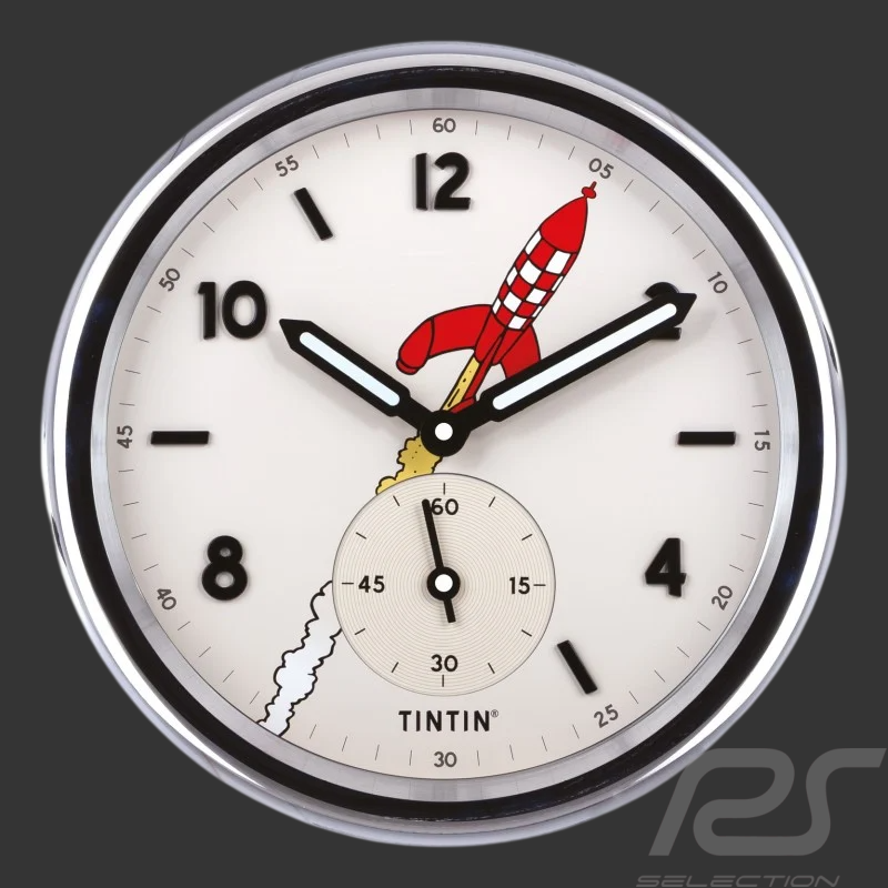 Tim und Struppi Uhr Mond mit Rakete - Reiseziel Mond - 35 cm Silber 82055