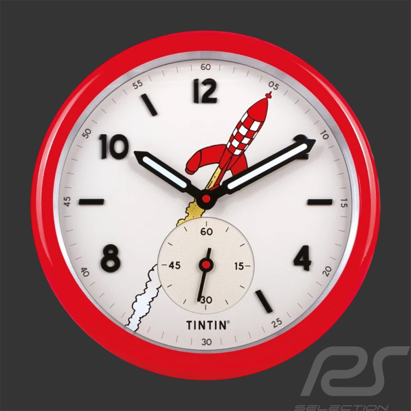 Horloge Tintin Lune avec Fusée - Objectif Lune - 35 cm Rouge 82056