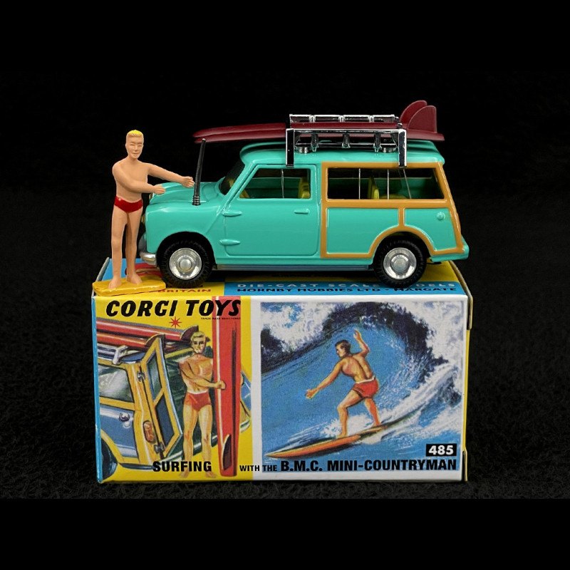 Mini Countryman 1965 with Roof Racks and Surfboard Turquoise Blue