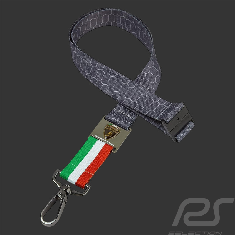 Porte-Clés Lamborghini Squadra Corse Tour de Cou Drapeau Italie Gris LB17L