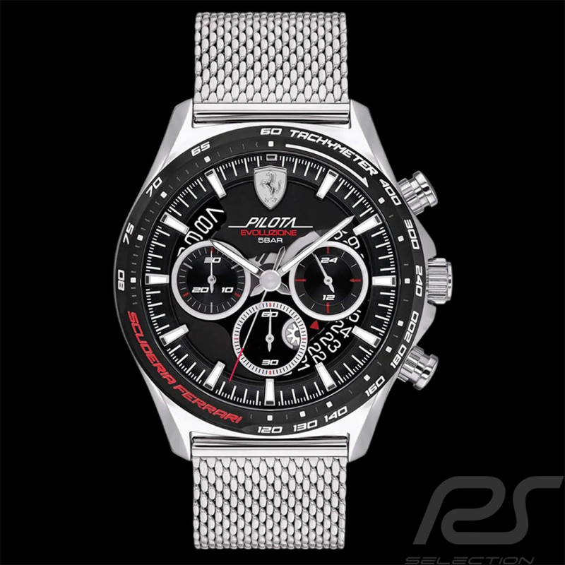 Ferrari Watch Pilota Evo Chronograph Silver Mesh Bracelet FE-083-0826