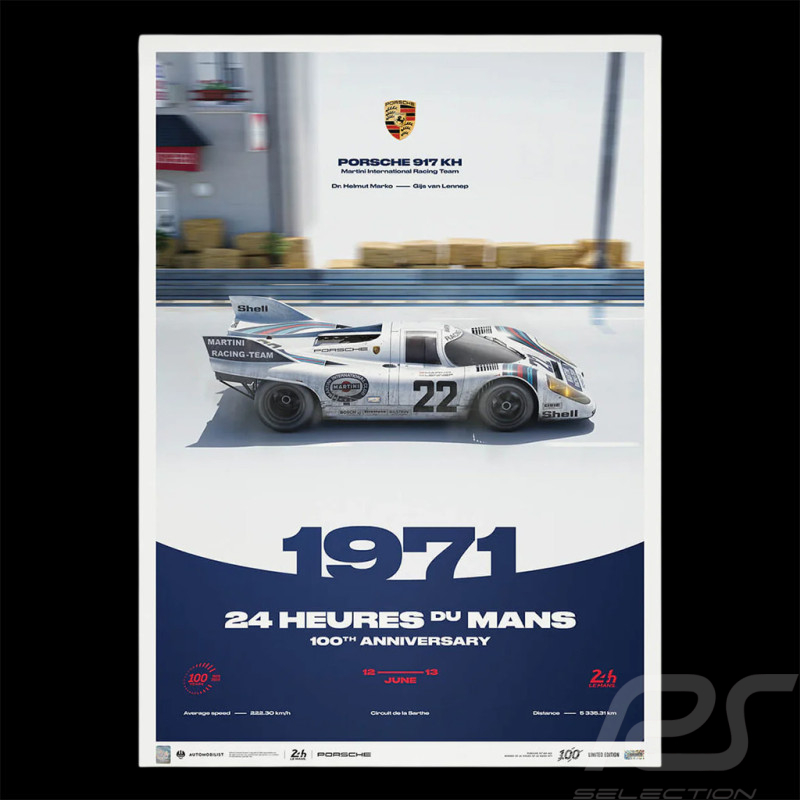 Porsche Poster 917 KH n° 22 Winner 24h Le Mans 1971 100th Anniversary 50 x 70 cm PROD01004343