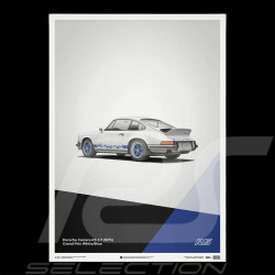Poster Porsche 911 Carrera RS 2.7 1973 Blanc Grand Prix / Bandes Bleues 50 x 70 cm PROD01000115