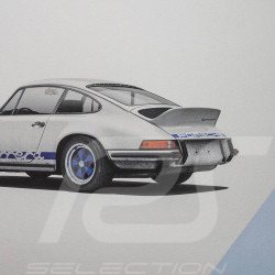 Poster Porsche 911 Carrera RS 2.7 1973 Blanc Grand Prix / Bandes Bleues 50 x 70 cm PROD01000115