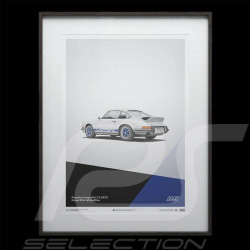 Poster Porsche 911 Carrera RS 2.7 1973 Blanc Grand Prix / Bandes Bleues 50 x 70 cm PROD01000115