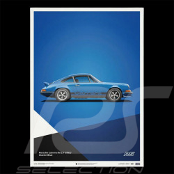 Porsche Poster 911 Carrera RS 2.7 1973 Glacier Blue / Black Stripes 50 x 70 cm PROD01000109