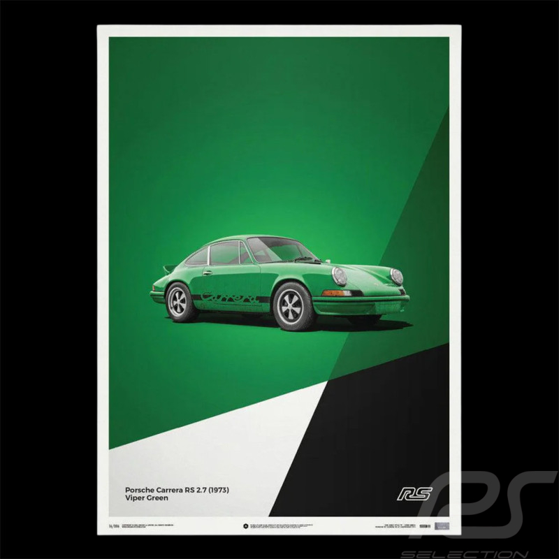 Poster Porsche 911 Carrera RS 2.7 1973 Vert Vipère / Bandes Noires 40 x 50 cm PROD01003986