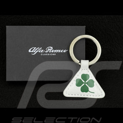 Porte-Clés Alfa Romeo Trèfle Cuir Blanc / Vert