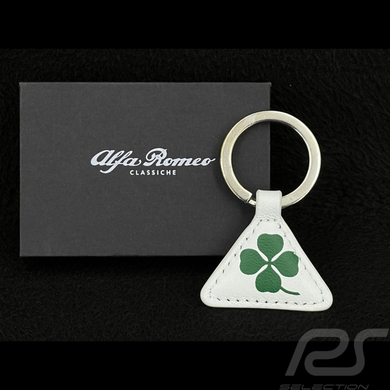 Porte-Clés Alfa Romeo Trèfle Cuir Blanc / Vert