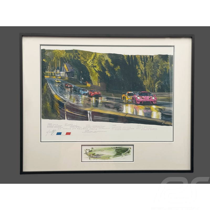 Porsche 911 RSR Type 991 n° 85 Iron Dames 24h Le Mans 2023 40 x 50 cm cadre Noir Edition limitée Uli Ehret - 1115