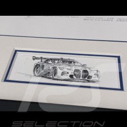BMW Frame M4 GT3LM n° 46 24h Le Mans 2024 Maestro Valentino Black Wooden Frame with Sketch 25 x 30 cm - Uli Ehret